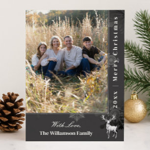 Reindeer and Snowflakes Holiday Photo   Grey Card