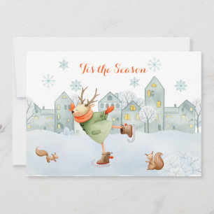 Reindeer and Squirrels Skating Rink Christmas   Holiday Card
