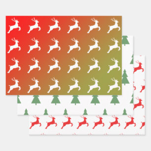 Reindeer And Trees Christmas Pattern Gift Wrapping Paper Sheet