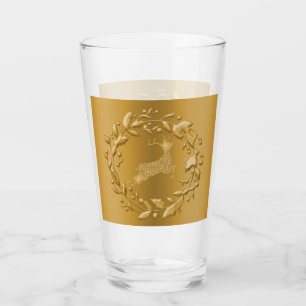 Reindeer and Wreath Gold Christmas Glass