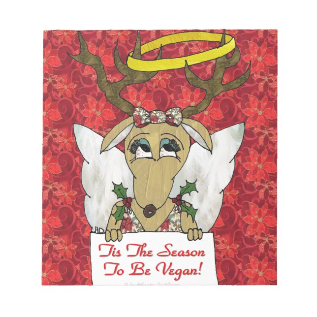 Reindeer Angel Tis The Season to Be Vegan Notepad (Front)