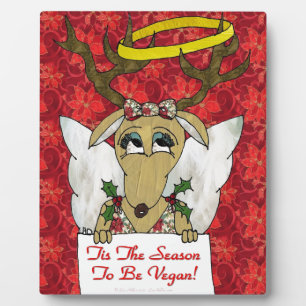 Reindeer Angel Tis The Season to Be Vegan Plaque