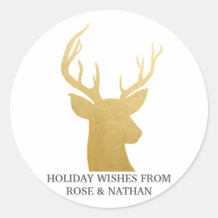 Reindeer   Antler   Faux Gold Foil   Holiday Classic Round Sticker