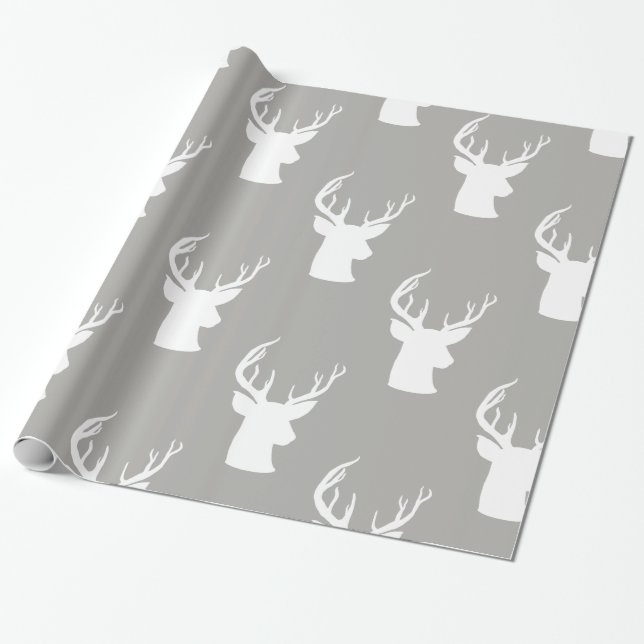 Reindeer | Antler | Stag Christmas Grey Pattern Wrapping Paper (Unrolled)