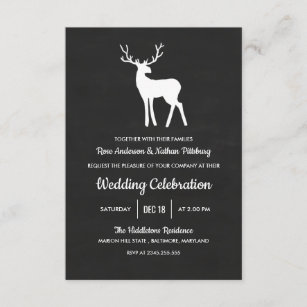 Reindeer Antler Vintage Chalkboard Elegant Wedding Invitation