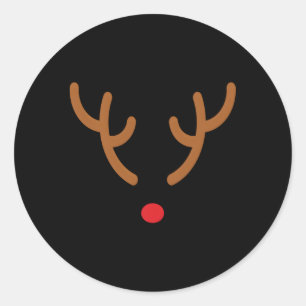 Reindeer Antlers Red Nose Classic Round Sticker