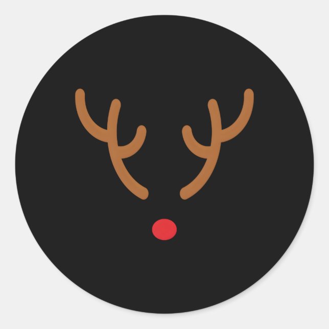 Reindeer Antlers Red Nose Classic Round Sticker (Front)