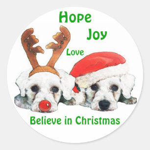 Reindeer Antlers Santa Hat Schnauzers Stickers