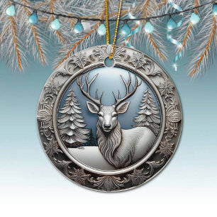 Reindeer Antlers, Trees, Unique Silver Deer 🦌🎄 Ceramic Tree Decoration
