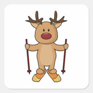 Reindeer as Skier with Skis & Ski poles Square Sticker