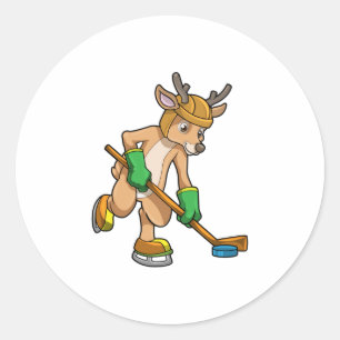 Reindeer at Ice hockey with Hockey stick Classic Round Sticker