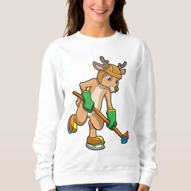 Reindeer at Ice hockey with Hockey stick Sweatshirt (Front)