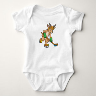 Reindeer at Ice hockey with Ice hockey stick Baby Bodysuit