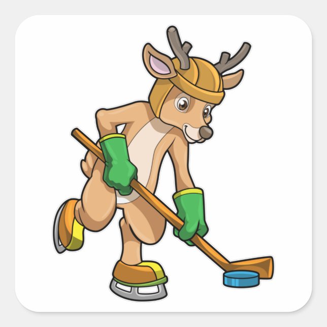 Reindeer at Ice hockey with Ice hockey stick Square Sticker (Front)