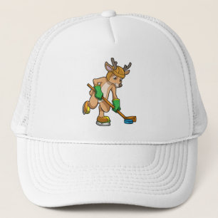 Reindeer at Ice hockey with Ice hockey stick Trucker Hat