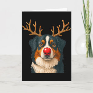 Reindeer Australian Shepherd Christmas Aussie Dog  Card