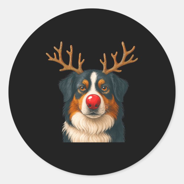 Reindeer Australian Shepherd Christmas Aussie Dog  Classic Round Sticker (Front)