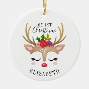 Reindeer Baby 1st Christmas Photo Ceramic Tree Decoration