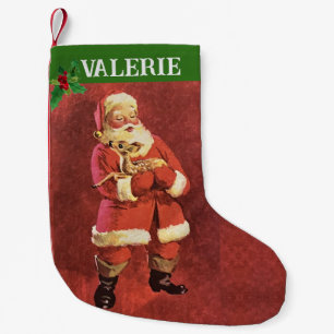 Reindeer Baby Santa Claus Add Name Small Christmas Stocking