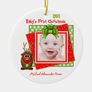 Reindeer Baby's First Christmas Photo Ornament