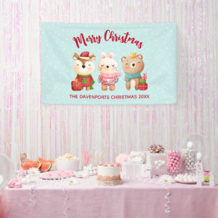 Reindeer, Bear & Rabbit Merry Christmas Banner
