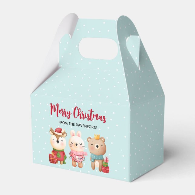 Reindeer, Bear & Rabbit Merry Christmas Favour Box (Front Side)