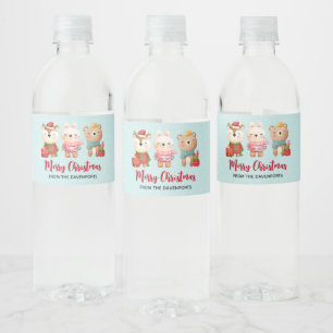 Reindeer, Bear & Rabbit Merry Christmas Water Bottle Label