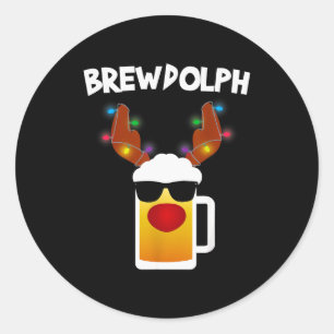 Reindeer Beer Rudolph Brewdolph Funny Christmas  Classic Round Sticker