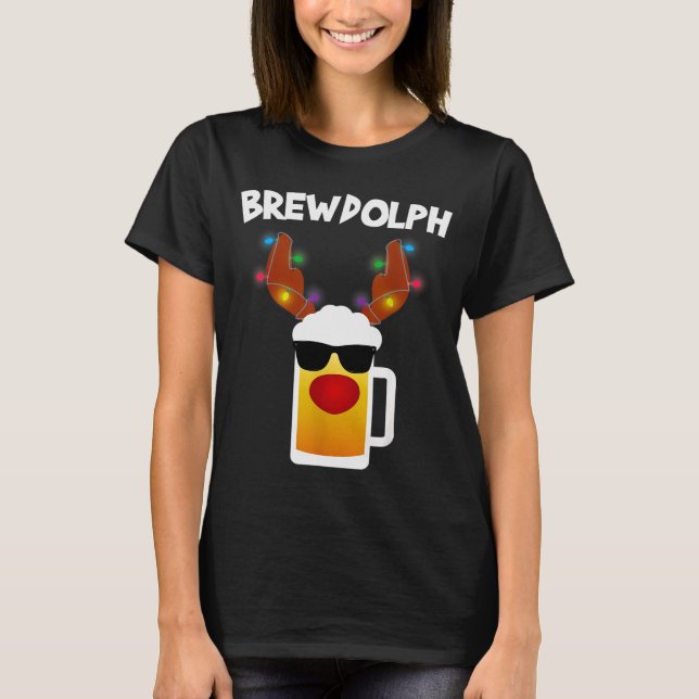 Reindeer Beer Rudolph Brewdolph Funny Christmas  T-Shirt (Front)