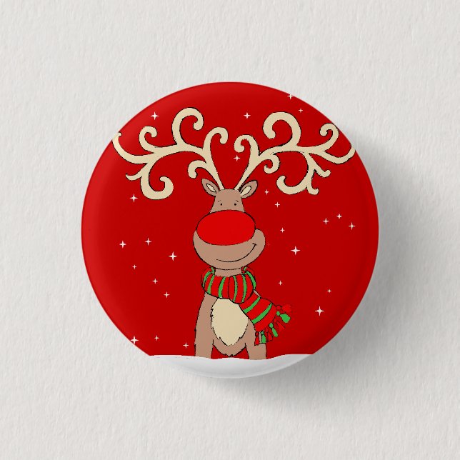 Reindeer big antlers red nose Christmas pin (Front)