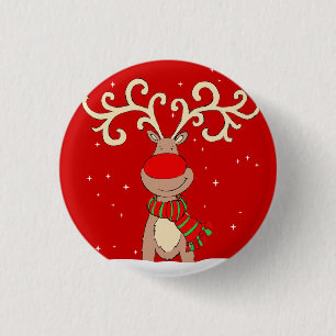 Reindeer big antlers red nose Christmas pin
