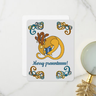 Reindeer bird with bells and presents Christmas Thank You Card