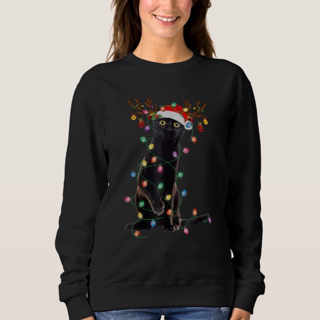 Reindeer Black Cat Christmas Lights  Cat Sweatshirt (Front)