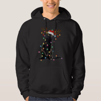 Reindeer Black Cat Christmas Lights Funny Cat Love Hoodie