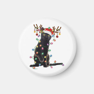 Reindeer Black Cat Christmas Lights Funny Cat Love Magnet