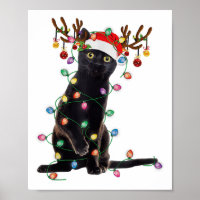 Reindeer Black Cat Christmas Lights Funny Cat Love
