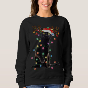 Reindeer Black Cat Christmas Lights Funny Cat Love Sweatshirt