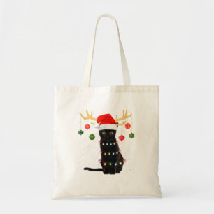 Reindeer Black Cat Santa Hat Christmas L Tote Bag