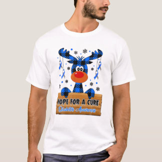 Reindeer Blue Hope For A Cure Diabetes Awareness C T-Shirt