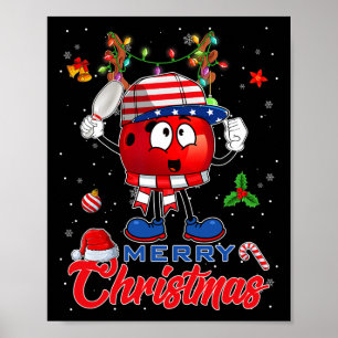 Reindeer Bowling Ball American Flag Christmas Tree Poster