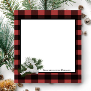 Reindeer Buffalo Plaid Personalised Notepad