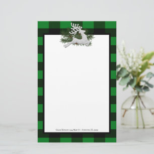 Reindeer Buffalo Plaid Personalised Stationery