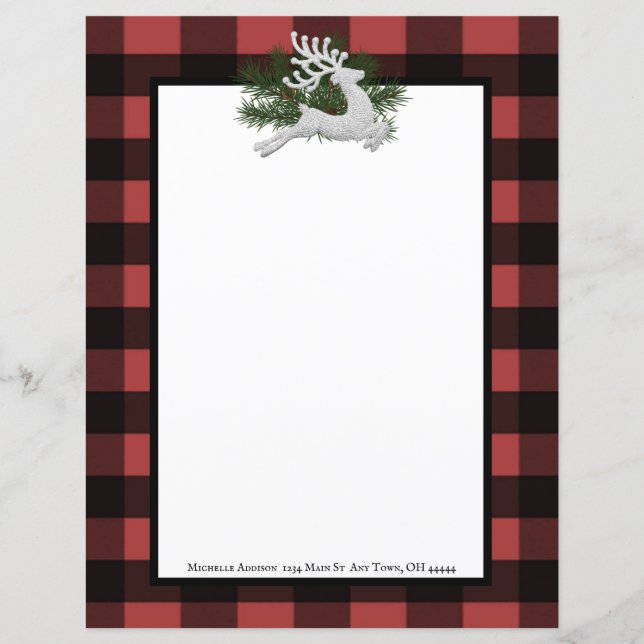 Reindeer Buffalo Plaid Stationery (Front)