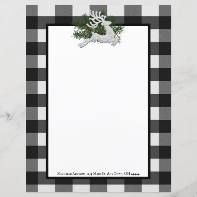 Reindeer Buffalo Plaid Stationery (Front)