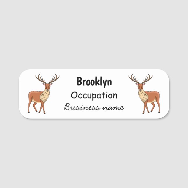 Reindeer cartoon illustration name tag (Front)