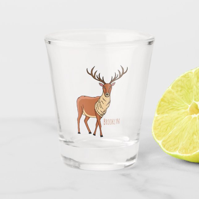 Reindeer cartoon illustration  shot glass (Front)