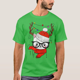 Reindeer Cat Santa Christmas Light Xmas lover cat  T-Shirt