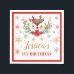Reindeer Christmas 1st Birthday Red Winter Deer Napkin<br><div class="desc">Reindeer Christmas 1st Birthday Red Winter Deer Napkins</div>