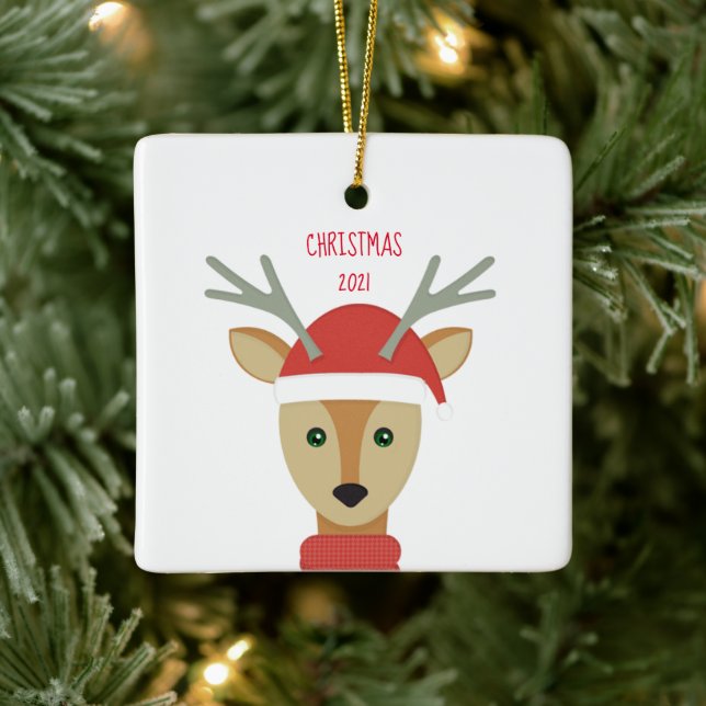 Reindeer Christmas 2021Ceramic Ornament (Tree)