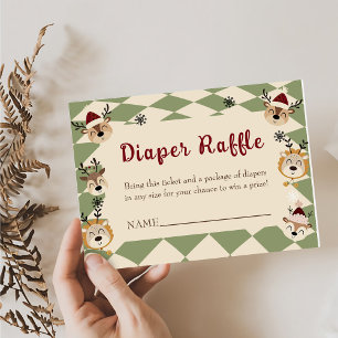 Reindeer Christmas Baby Shower Diaper Raffle  Enclosure Card